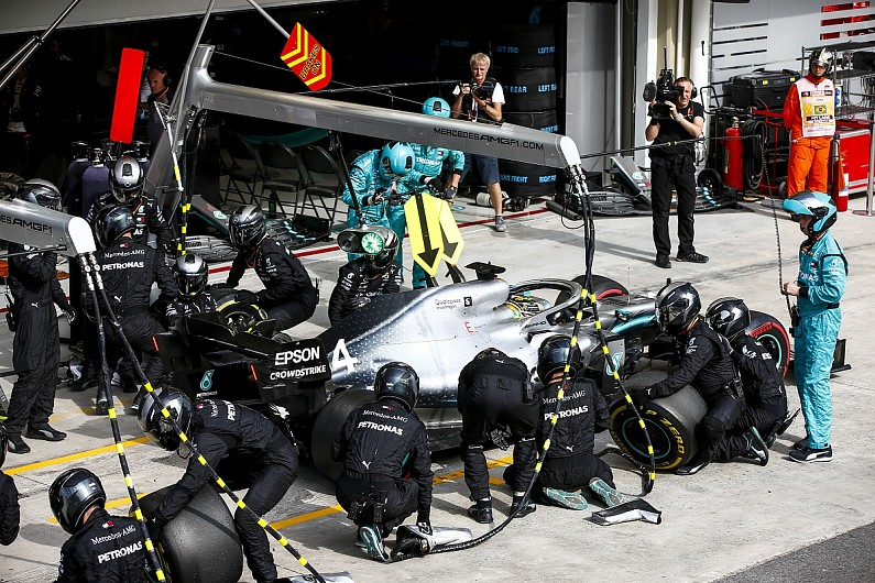 Lewis Hamilton in the pits at Brazilian GP