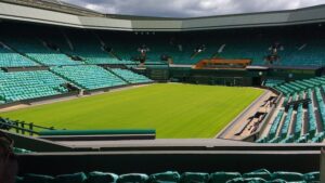 picture on an empty centre court at Wimbledon